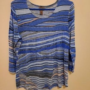 Chico's sz 1 EasyWear long sleeved Shirt Blue Black White